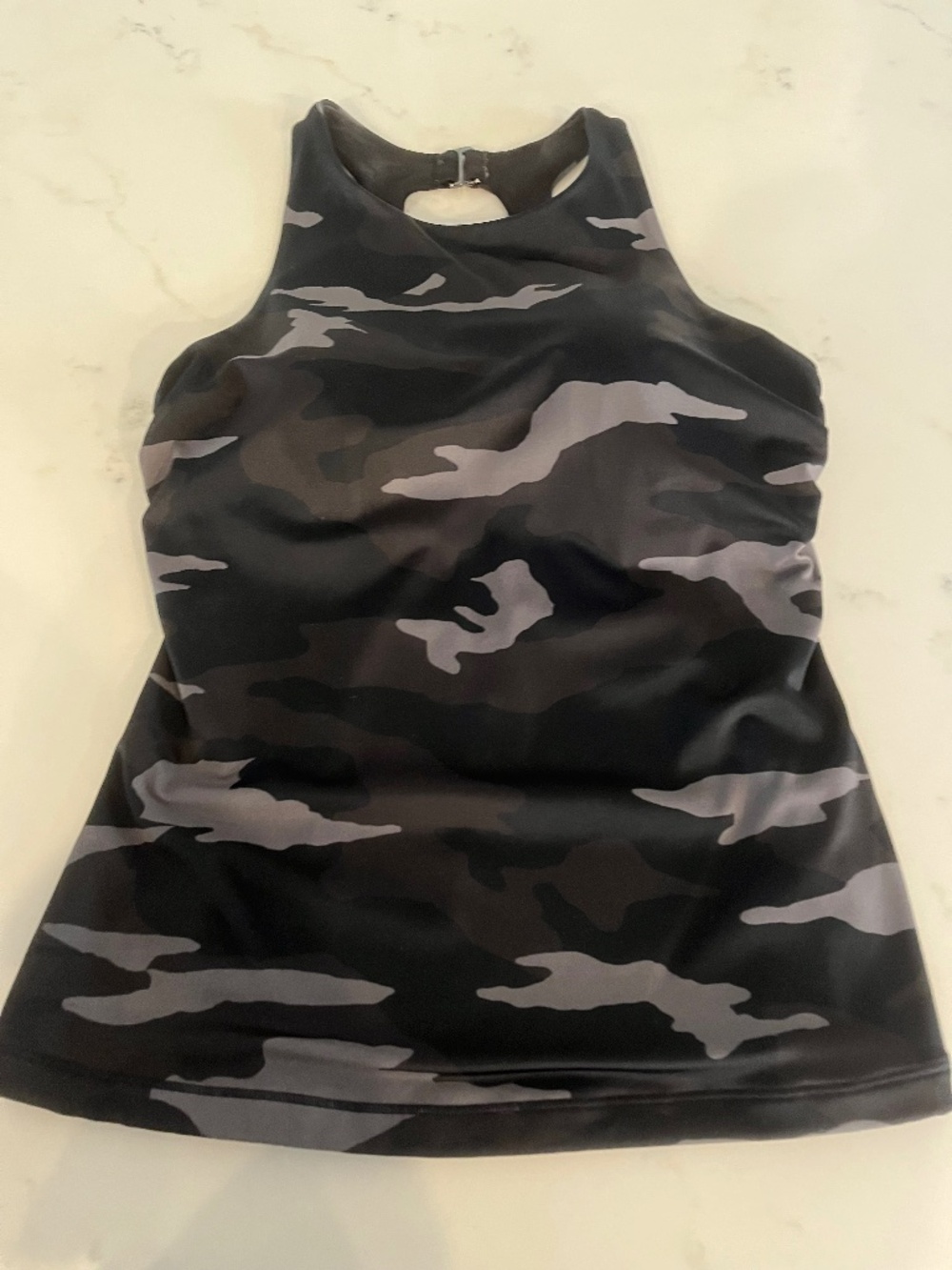 Athleta tankini black camo swim, yoga, running, tennis top, sz 34 D/DD